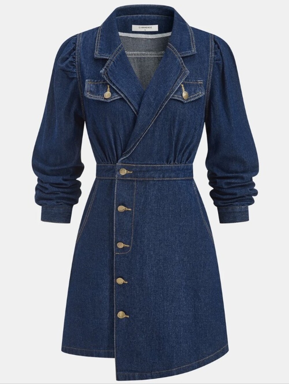Commense Denium Blazer Denium Dress Asymetrical Metal Buttons L NWT